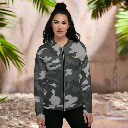 #GT4L - Women's Camo Bomber Jacket. Branded Clothing and Accessories