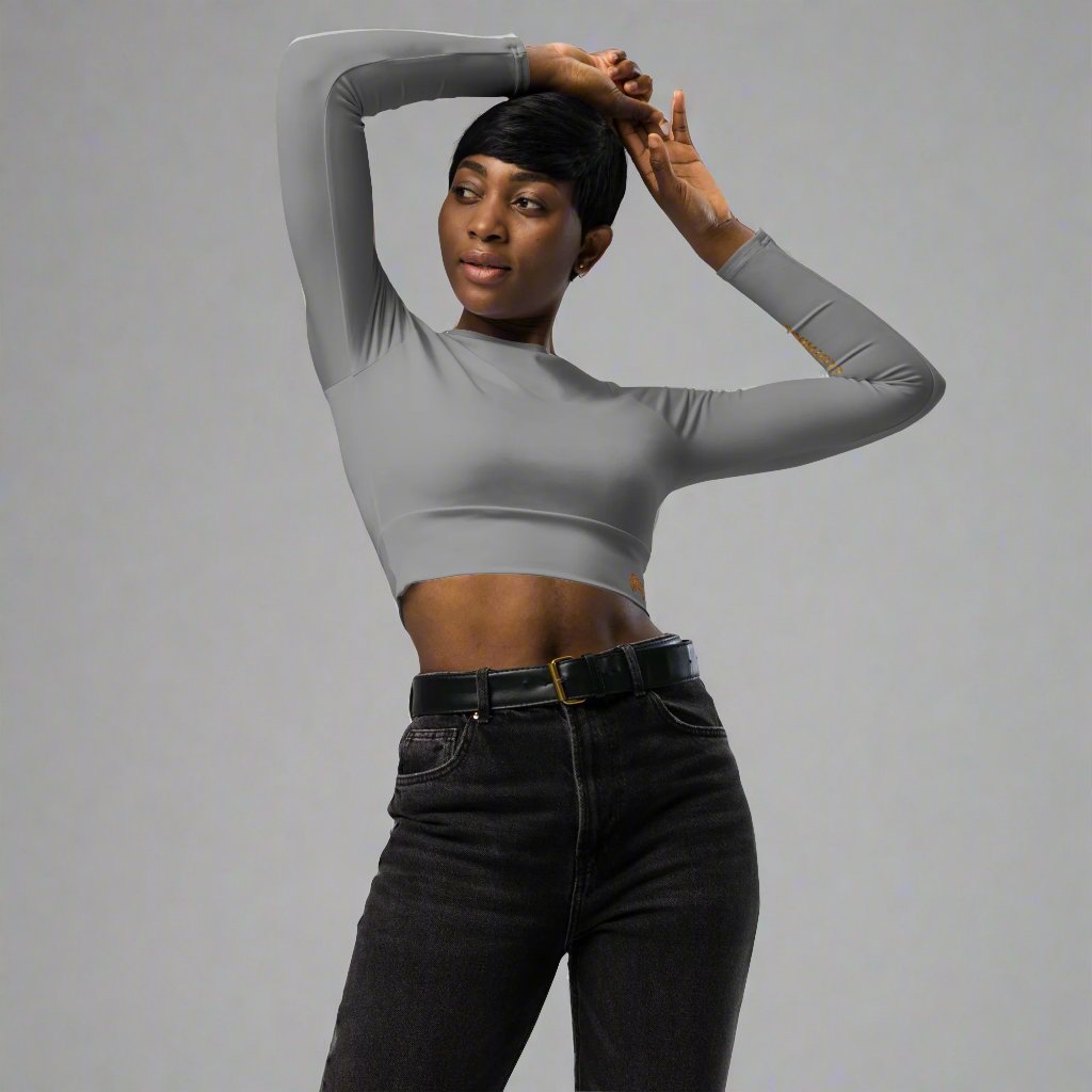 #GT4L Women's Recycled Grey Long-sleeve Crop Top. Branded Clothing Accessories